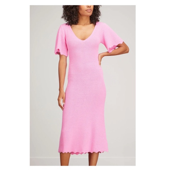 New! Rare VICTOR GLEMAUD Knit Deep V-Neck Midi Sweater Dress in Neon Pink - Picture 3 of 13